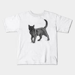 Cat scientific nature black ink pen drawing illustration Kids T-Shirt